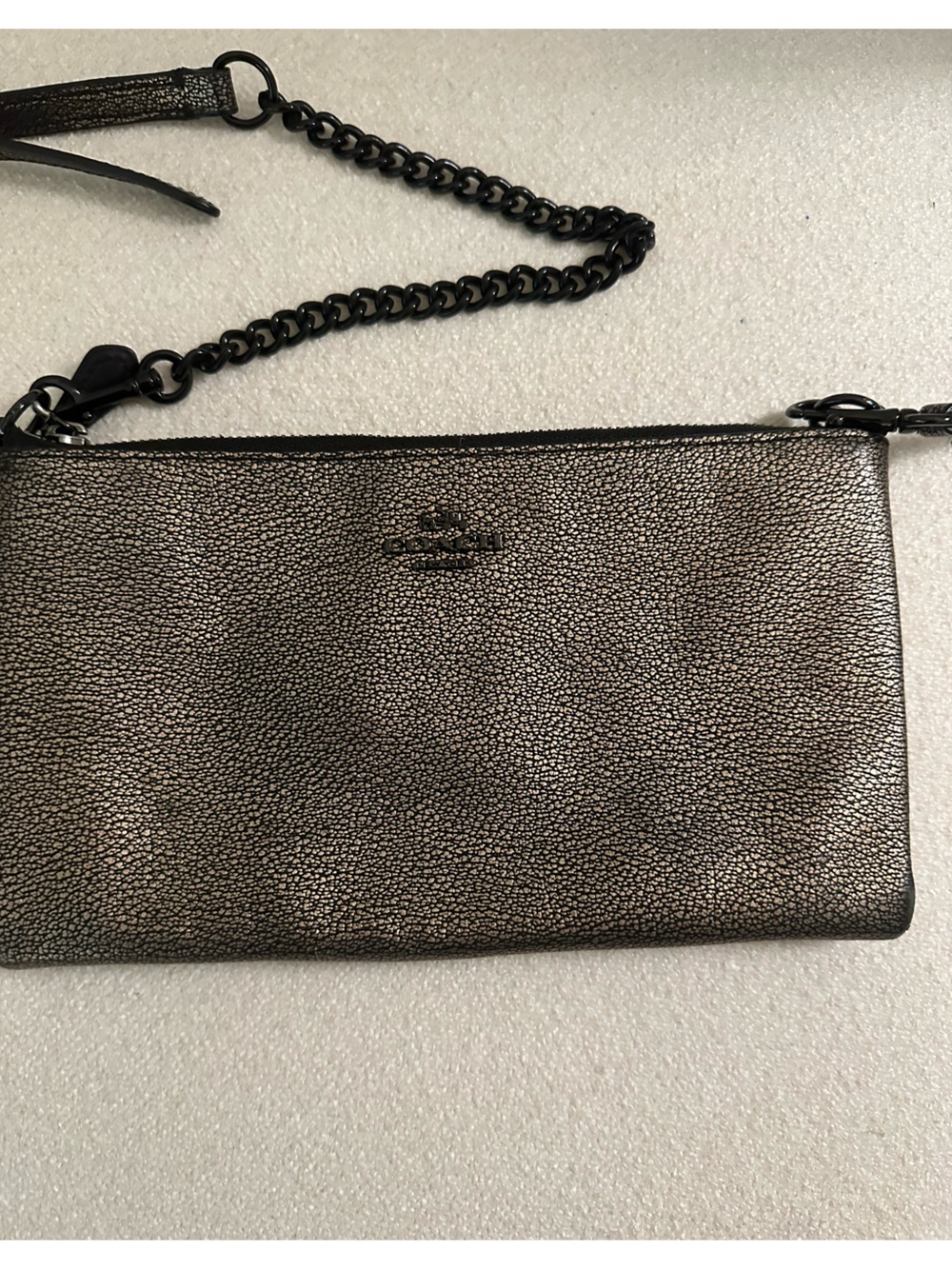 Coach Metallic Pewter Leather Wristlet Crossbody Bag - Picture 2 of 9